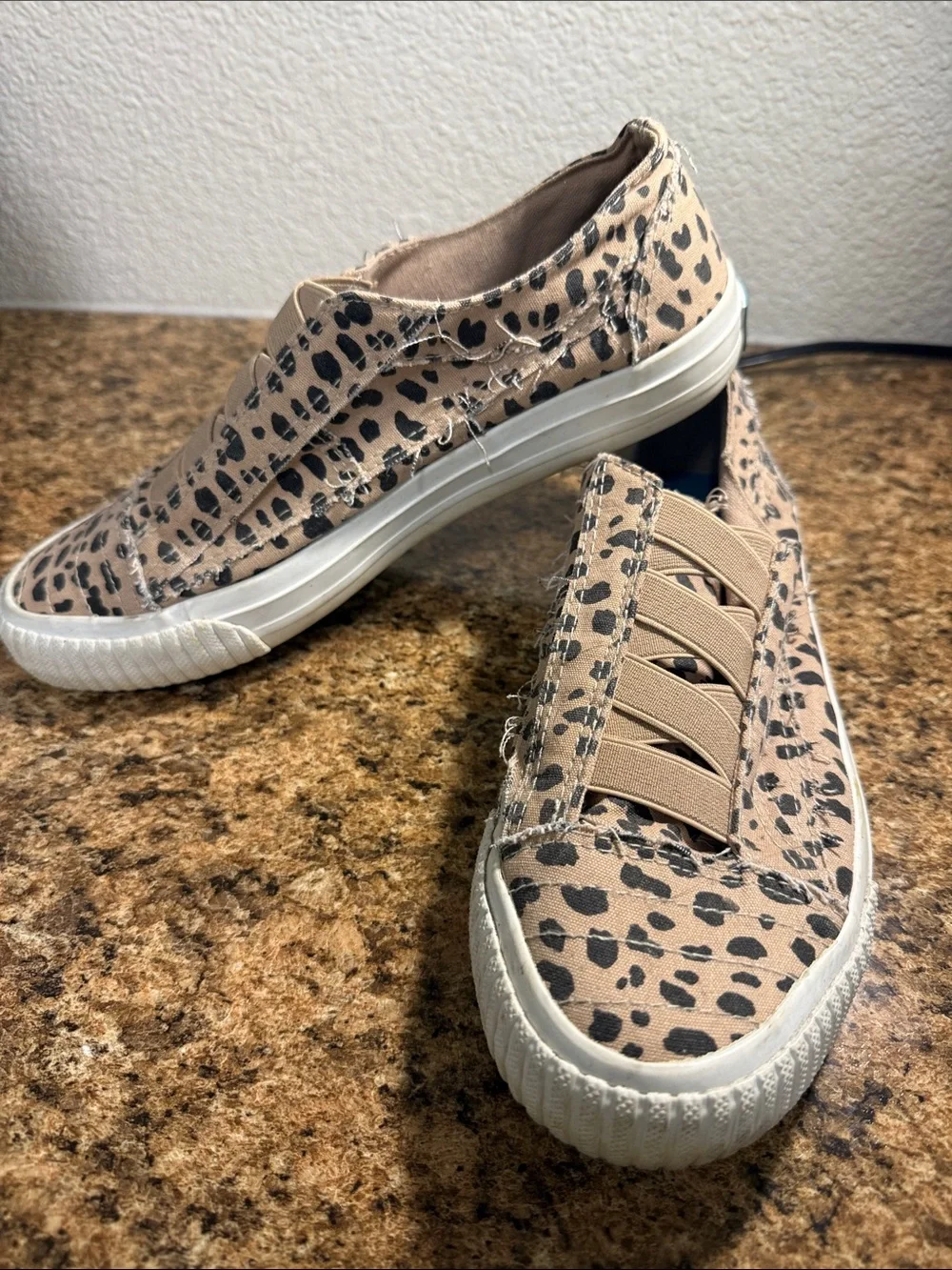 Blowfish Beige and Black Leopard-Print Slip-On Sneakers